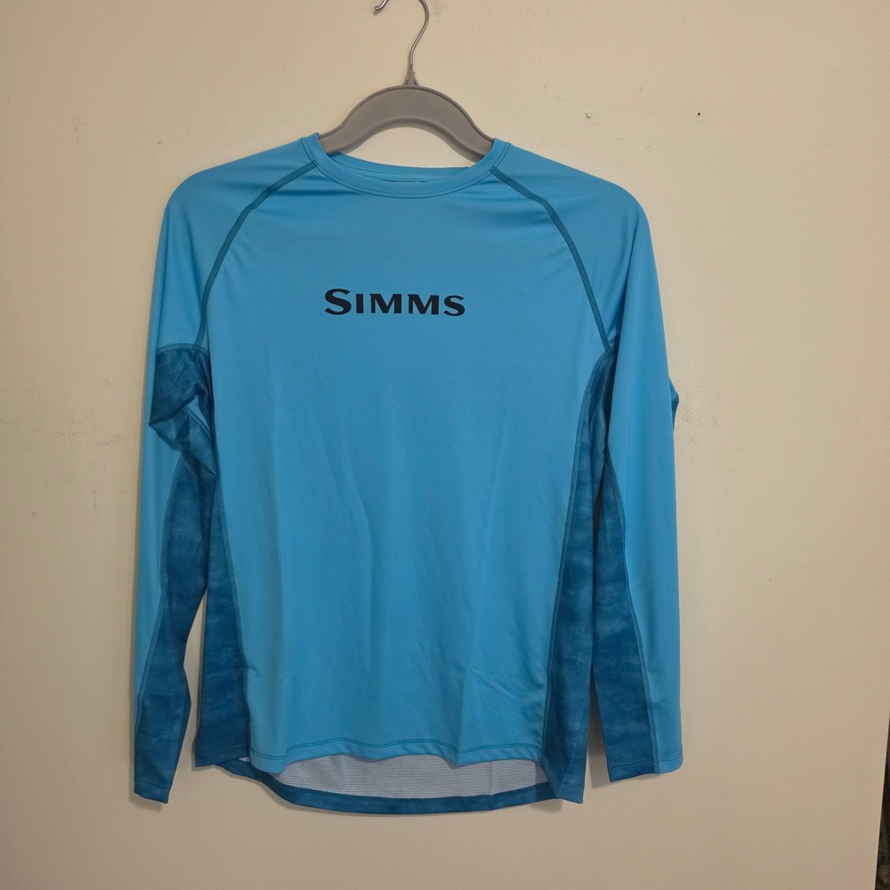 Simms SolarVent Crew Fishing Shirt Mens M Blue Daze Camo 13481-766-30